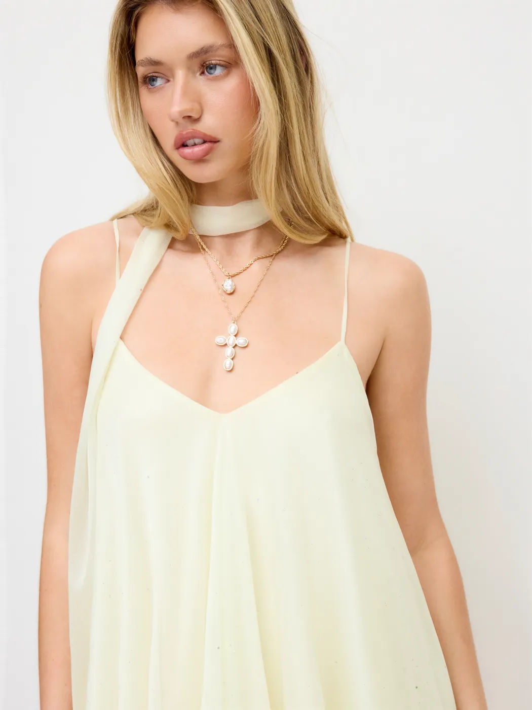 chiffon halter-neck dress