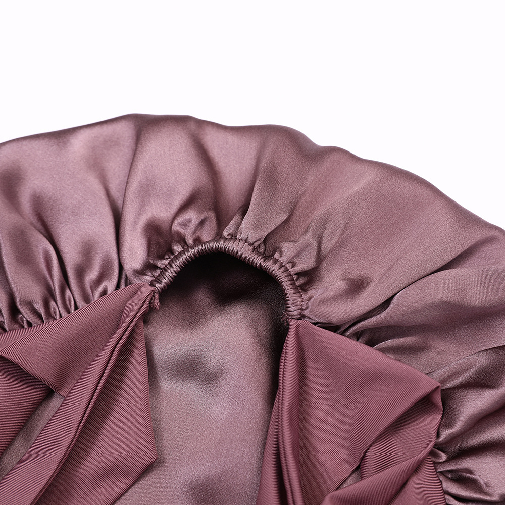 100% Mulberry Silk Double-Layer Knitted Tie-Back Sleep Cap