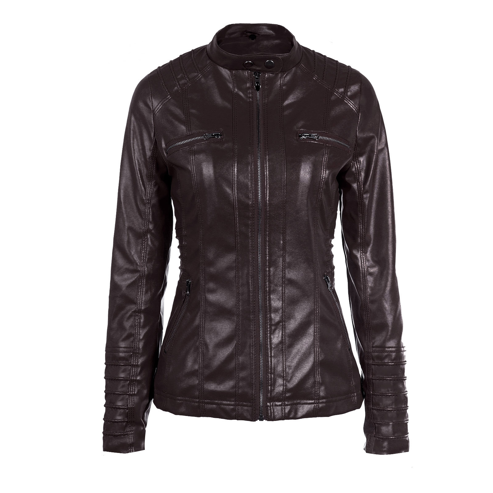 Women's Hooded Faux Leather Biker Jacket, Vintage Washed, Slim Fit