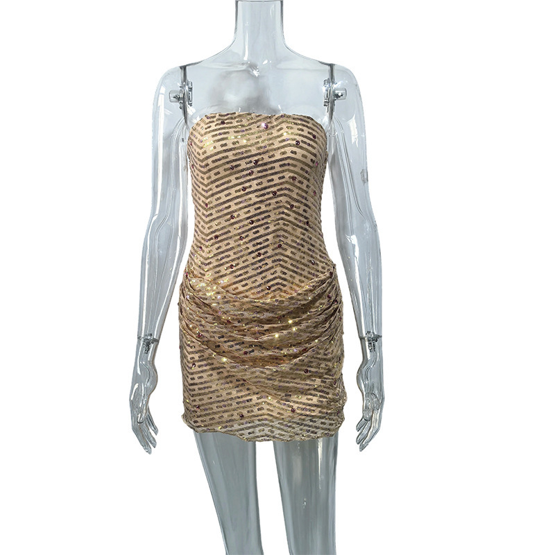Women's Sequin Strapless Bodycon Dress Short Sleeveless A-Line Party Clubwear