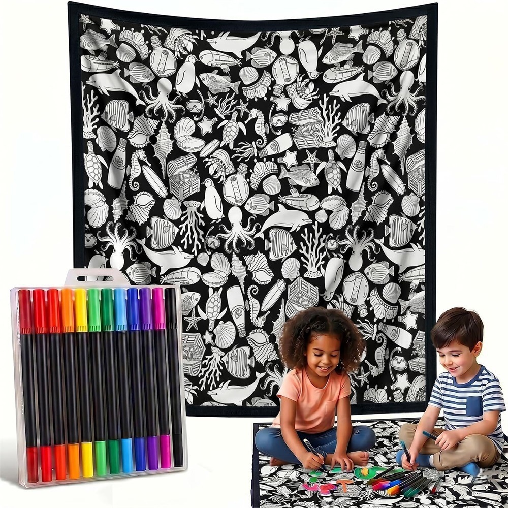 DIY Coloring Graffiti Flannel Throw Blanket, Double Layer, with Pen