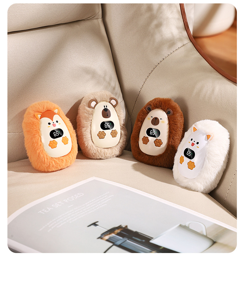 Plush Rechargeable Hand Warmer with Digital Display and Portable Design