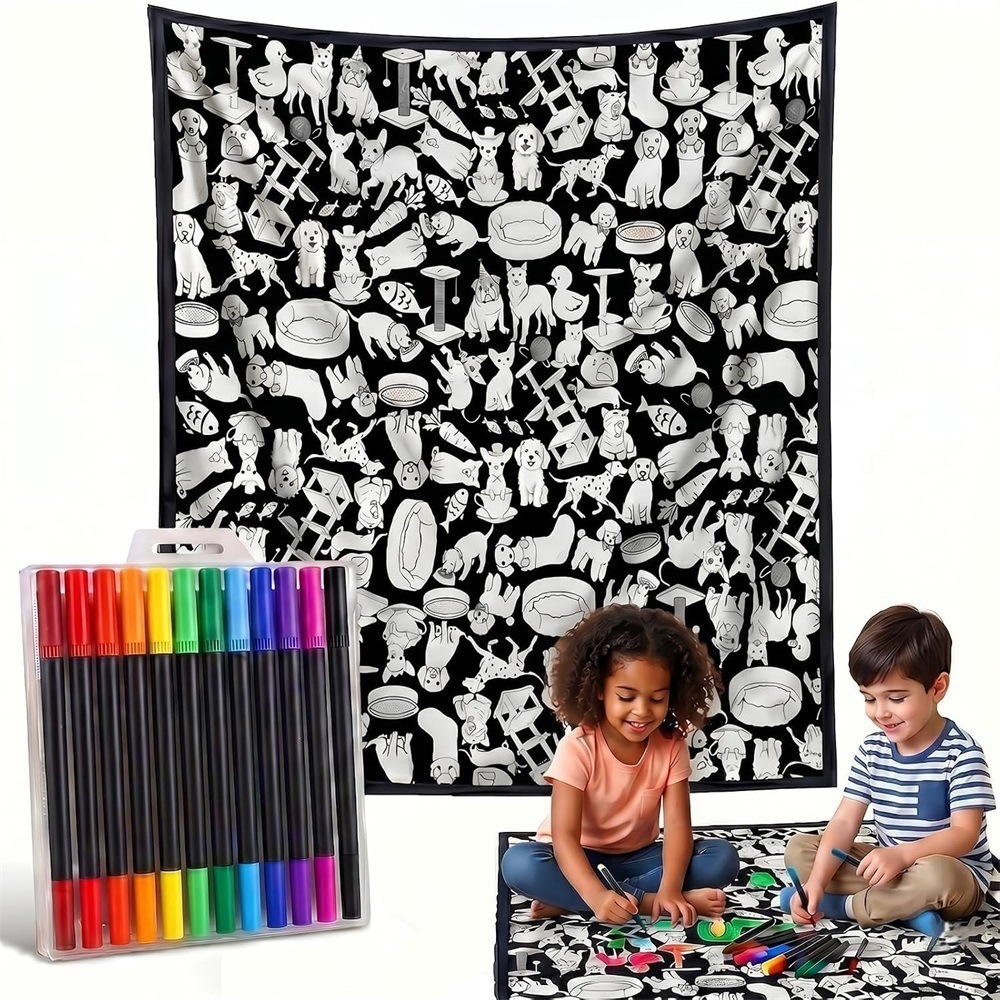 DIY Coloring Flannel Blanket, Black and White Graffiti Design, Patterns 39 to 59