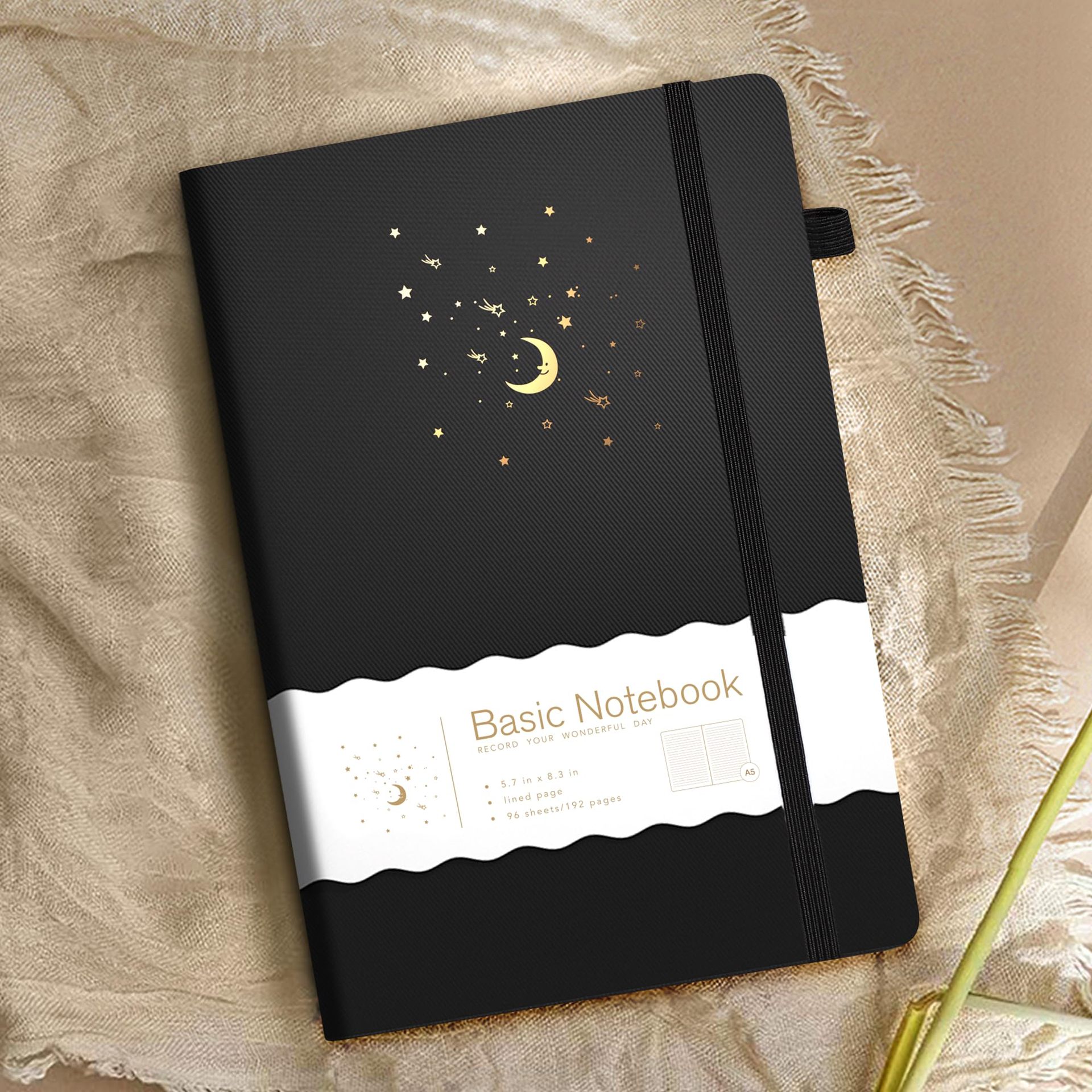 Faux Leather Hardcover Lined Notebook with Elastic Closure