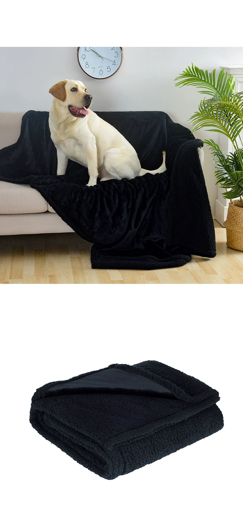 Reversible Flannel and Sherpa Pet Blanket with Lining Layer
