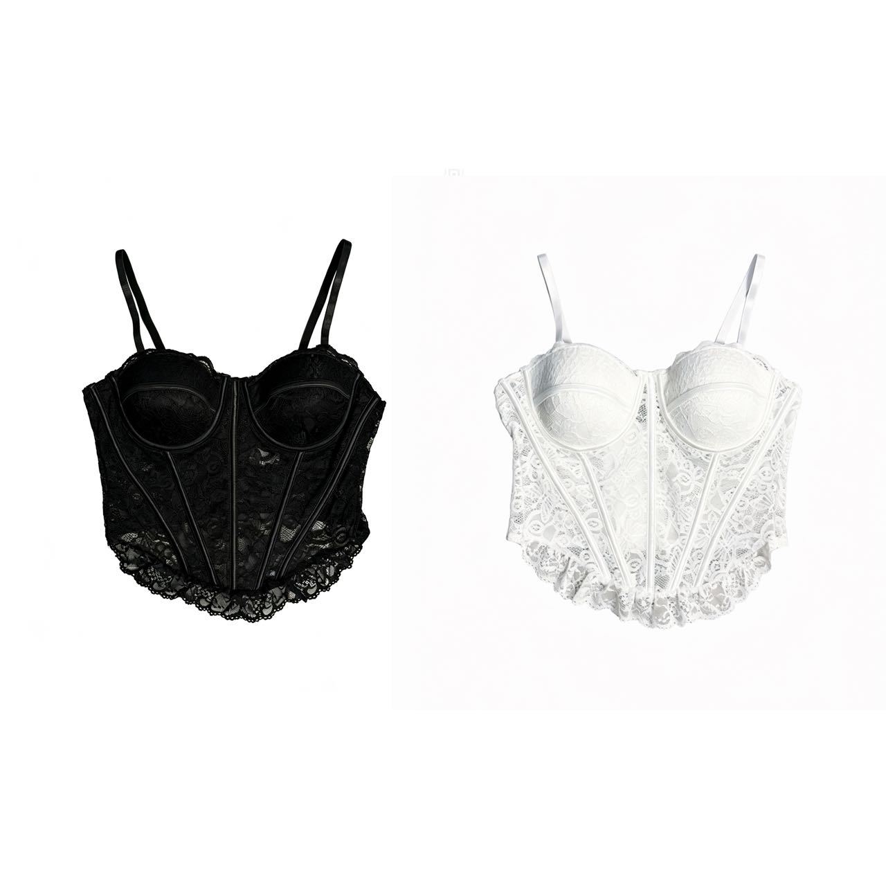 Women's Fishbone Strap Lace Top with Built-In Chest Pads