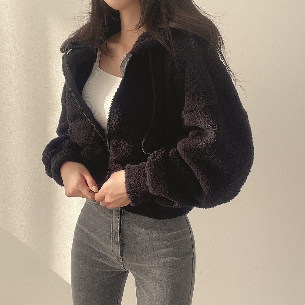 Women's Faux Lamb Fur Hooded Zip-Up Jacket