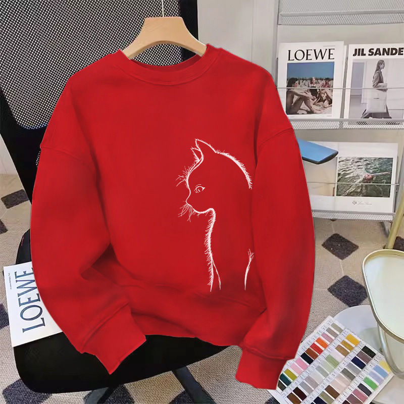 Cats and Butterflies Print Loose Long Sleeve Sweatshirt
