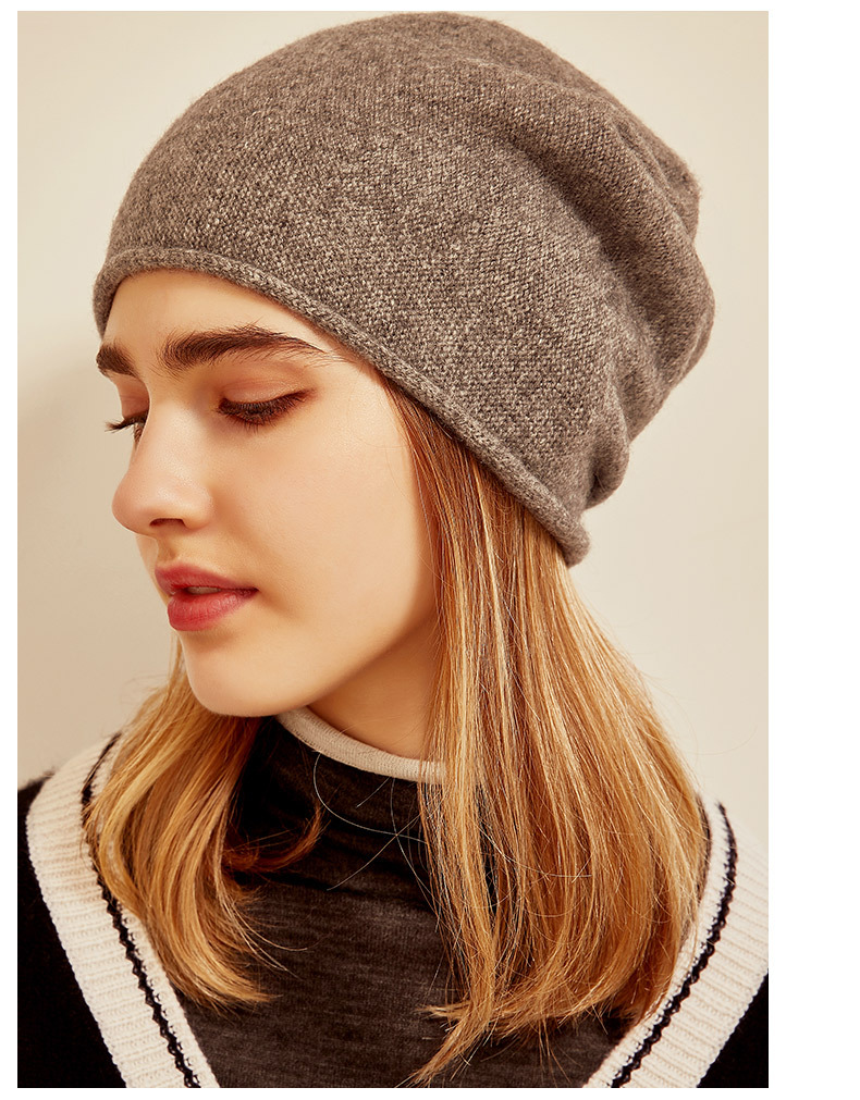 Women's Cashmere Knit Beanie with Curled Brim, Warm Dome Winter Hat