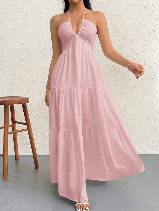 Women's Deep V-Neck Sleeveless A-Line Maxi Dress