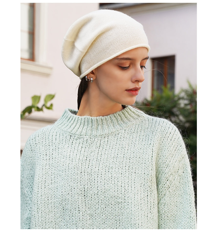 Women's Cashmere Knit Beanie with Curled Brim, Warm Dome Winter Hat