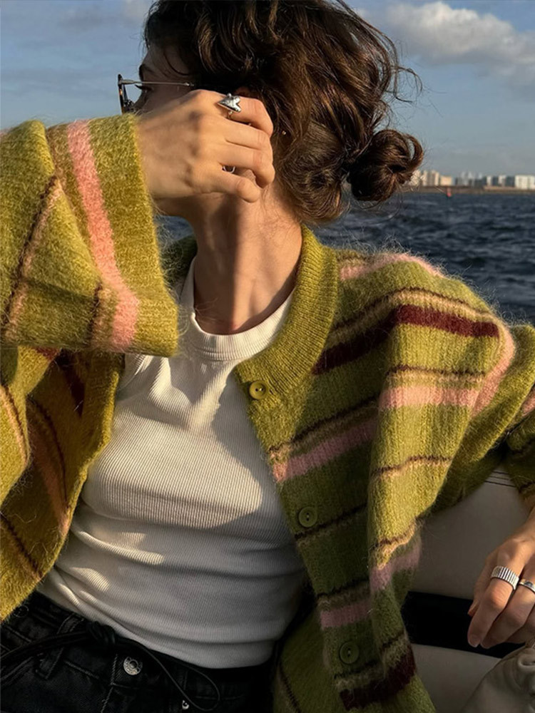 Women's Striped Color-Block Knit Cardigan