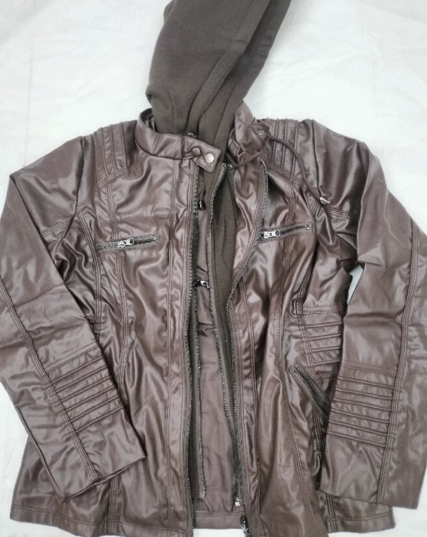 Women's Hooded Faux Leather Biker Jacket, Vintage Washed, Slim Fit