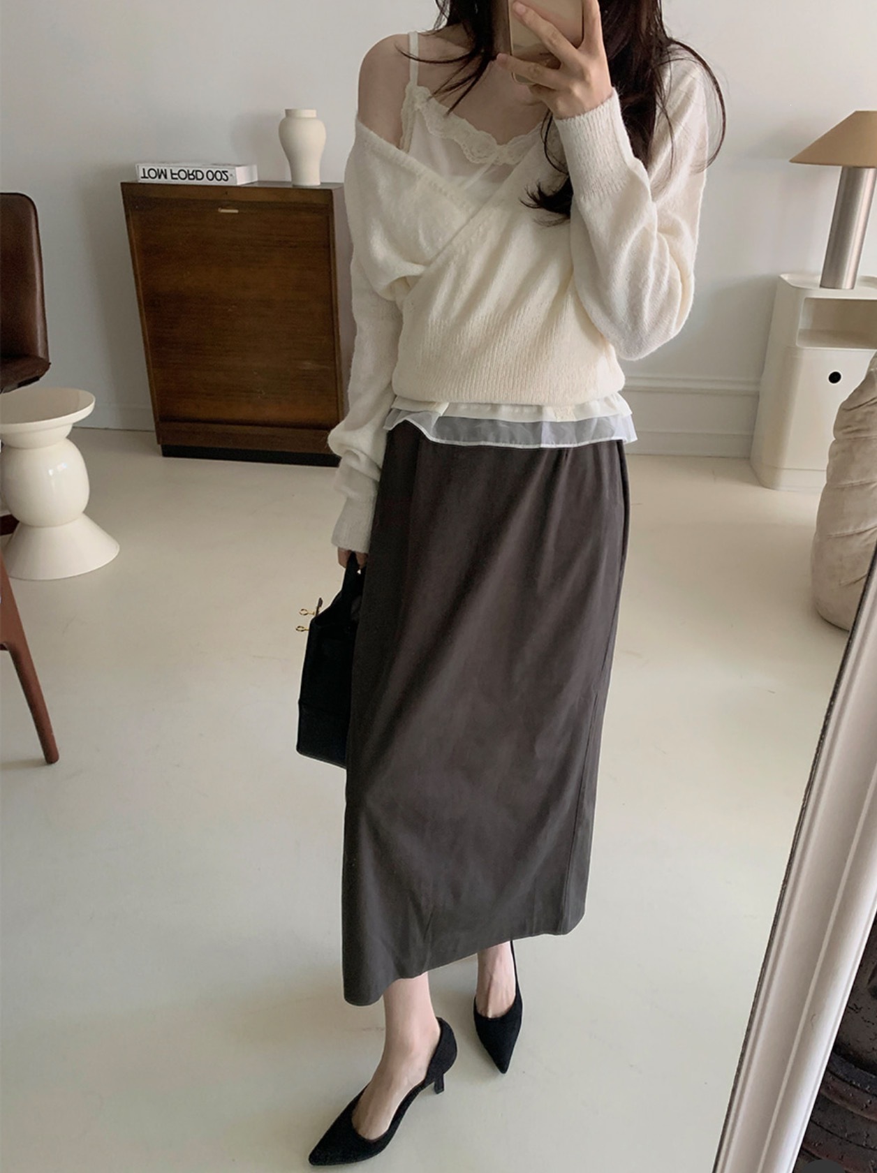 Korean Style V-Neck Diagonal Button Knit Sweater