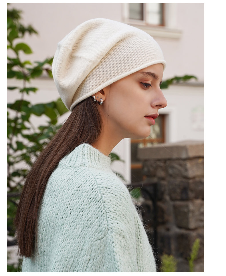 Women's Cashmere Knit Beanie with Curled Brim, Warm Dome Winter Hat