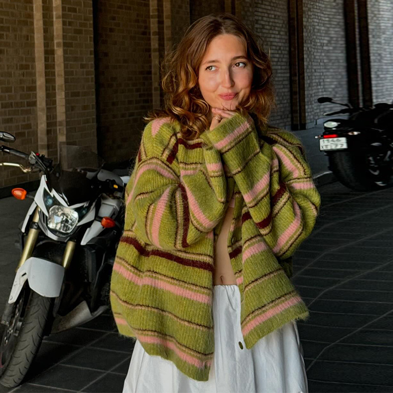 Women's Striped Color-Block Knit Cardigan
