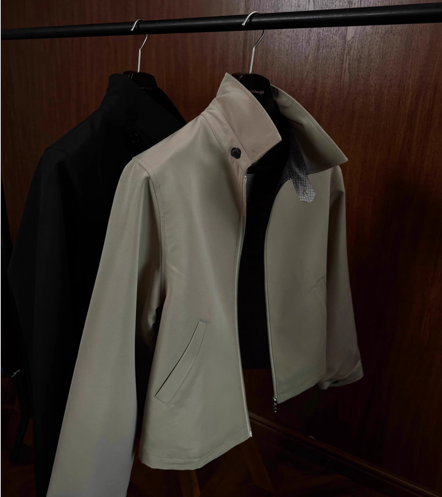 Men's Houndstooth Pattern Lapel Zipper Jacket Tailored Fit Long Sleeve