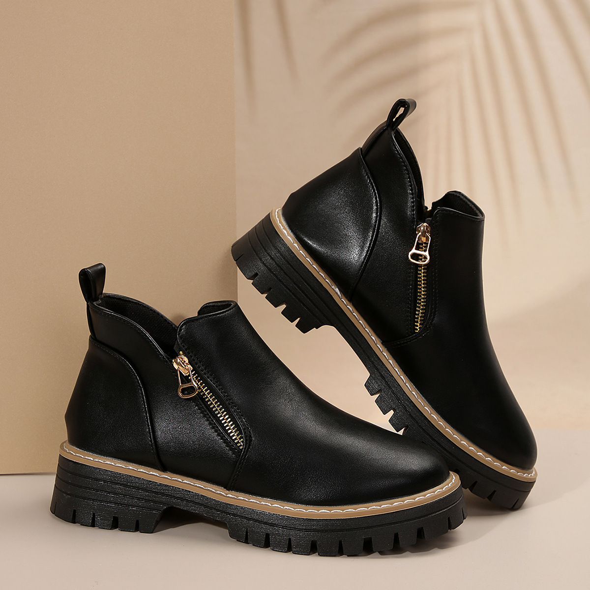 Women's Round Toe Square Heel Short Boots, Snake and Two-Tone Styles