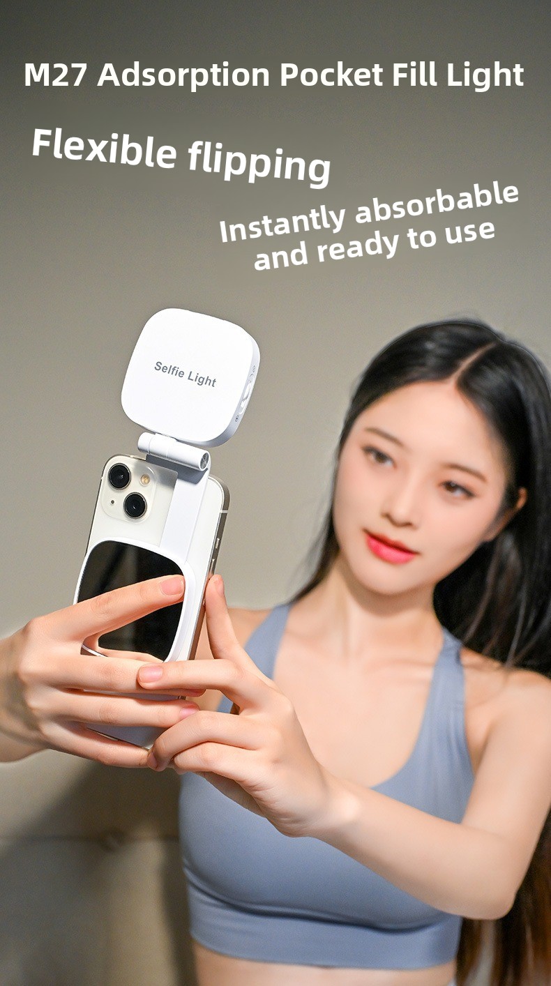 Mini Magnetic Selfie Light with Mirror, 3-Color Rechargeable Phone Fill Light