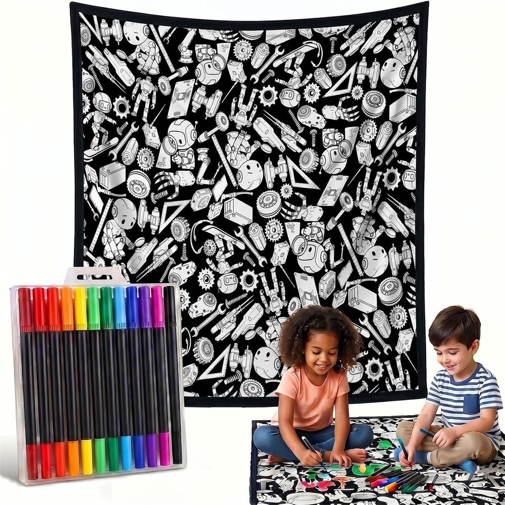 DIY Coloring Flannel Blanket, Black and White Graffiti Design, Patterns 1 to 19