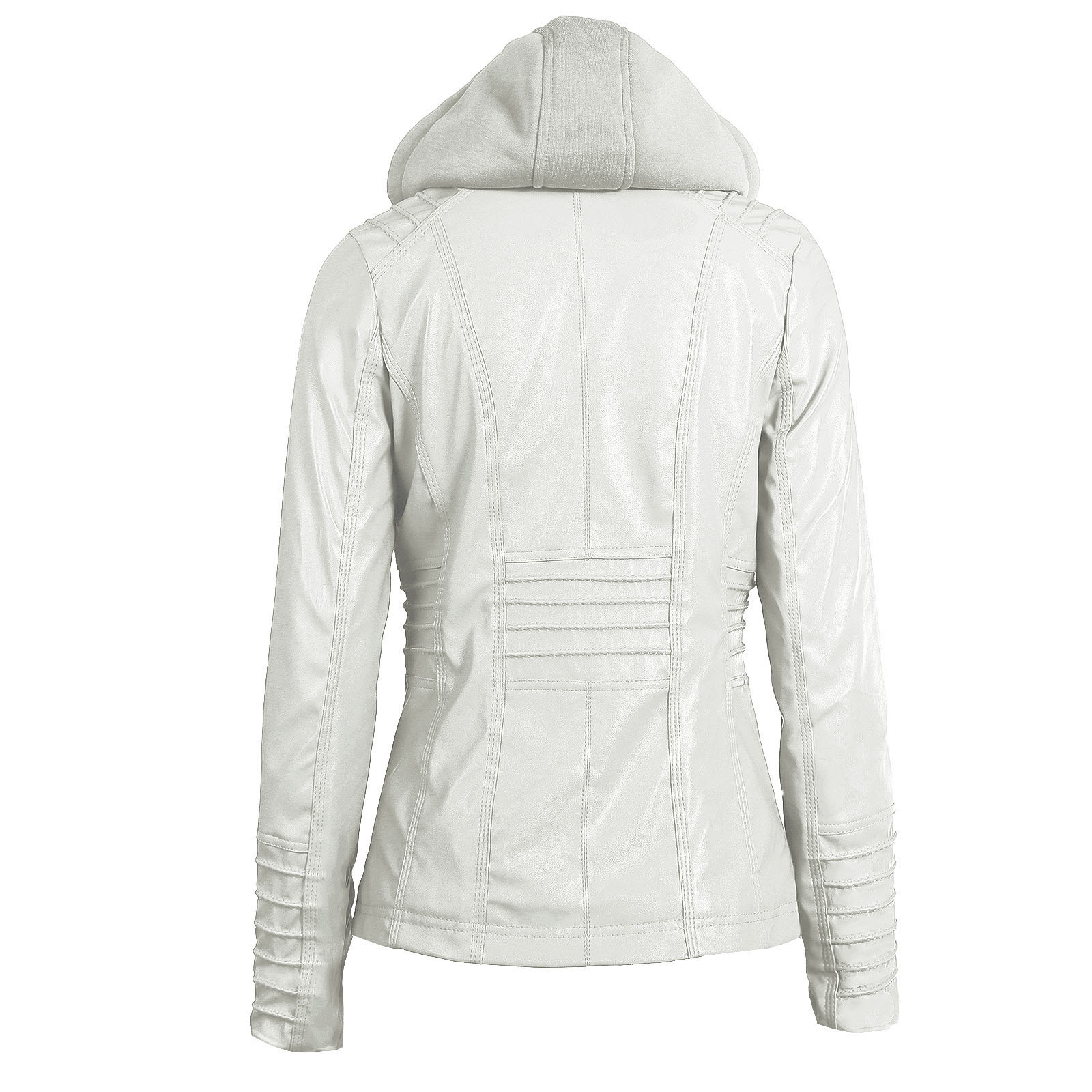 Women's Hooded Faux Leather Biker Jacket, Vintage Washed, Slim Fit