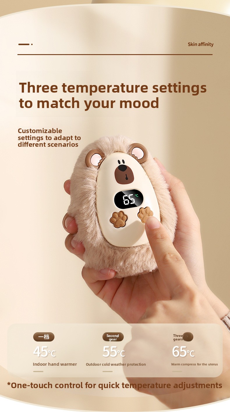Plush Rechargeable Hand Warmer with Digital Display and Portable Design