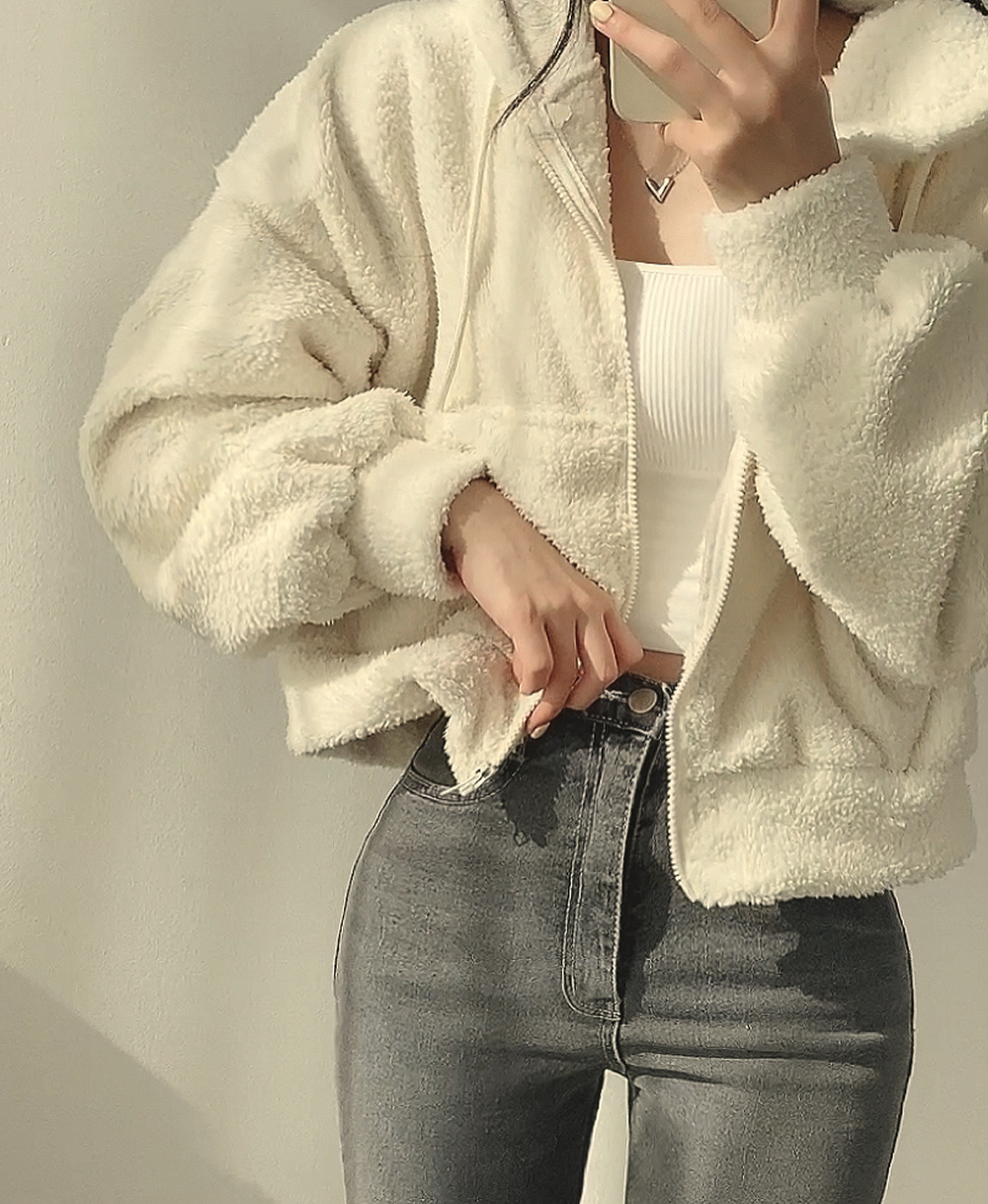 Women's Faux Lamb Fur Hooded Zip-Up Jacket