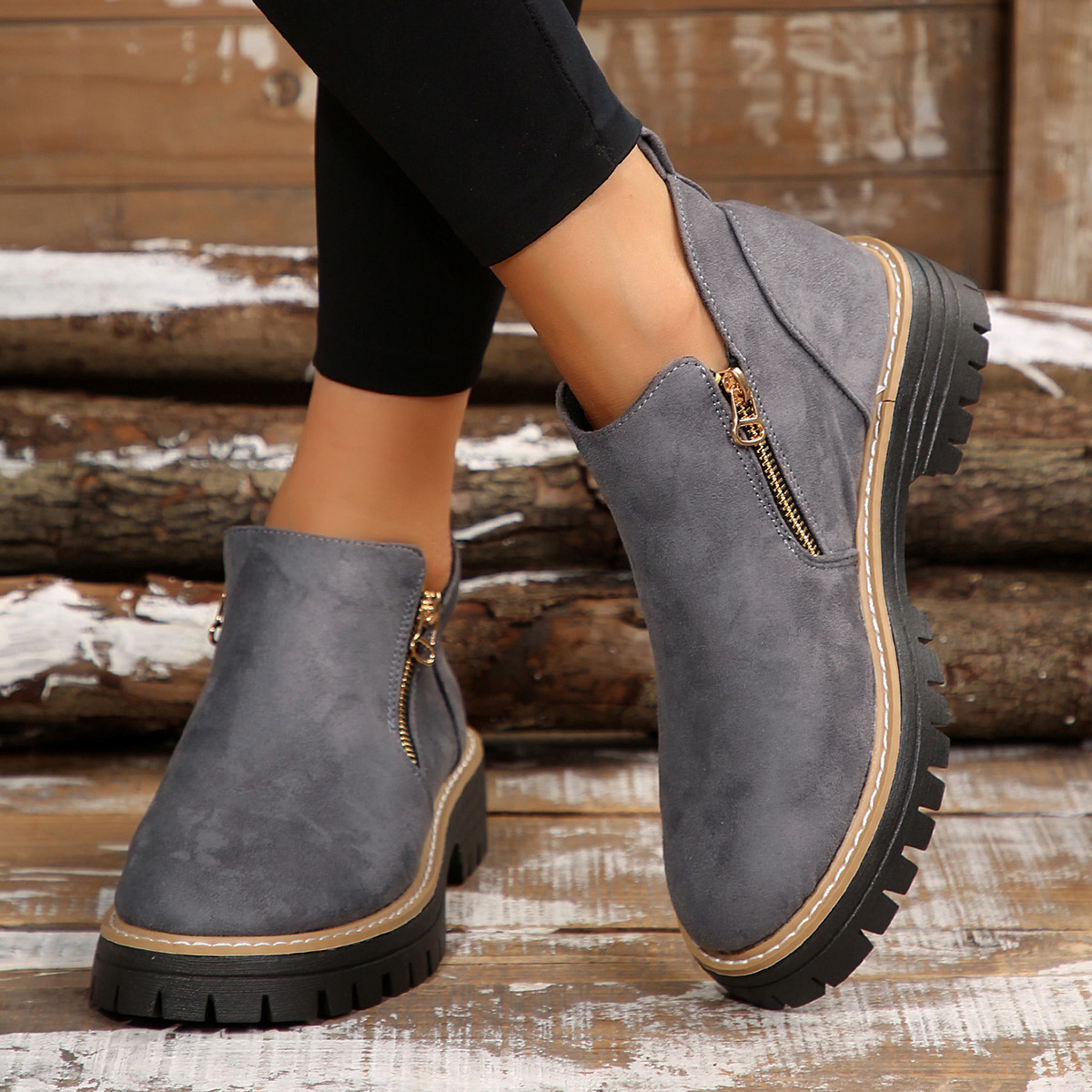 Women's Round Toe Square Heel Short Boots, Snake and Two-Tone Styles