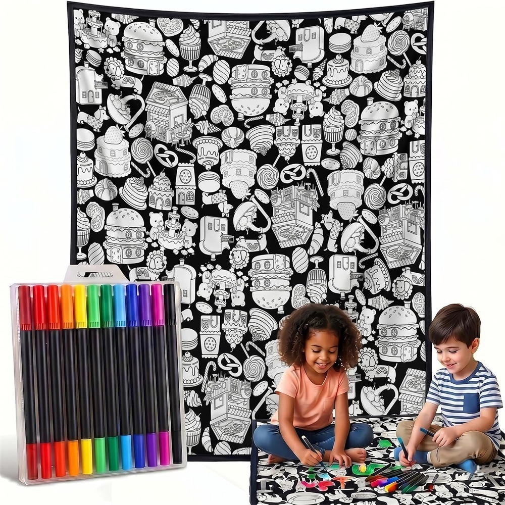 DIY Coloring Flannel Throw, Black and White Graffiti Design, Patterns 20 to 38