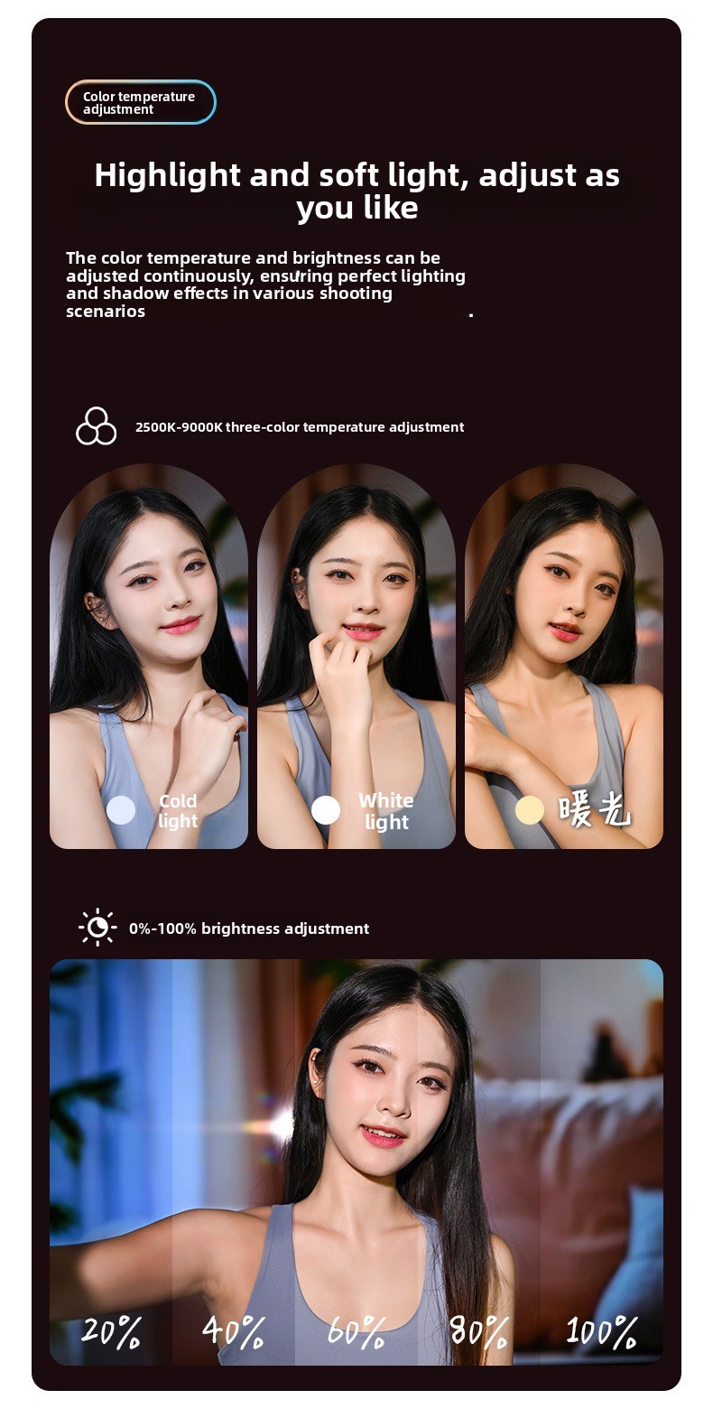 Mini Magnetic Selfie Light with Mirror, 3-Color Rechargeable Phone Fill Light