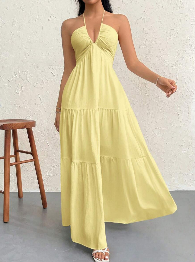 Women's Deep V-Neck Sleeveless A-Line Maxi Dress