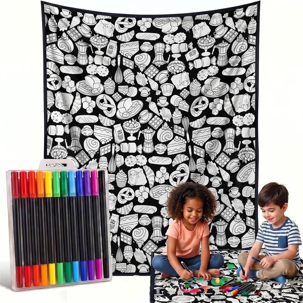 DIY Coloring Graffiti Flannel Throw Blanket, Double Layer, with Pen