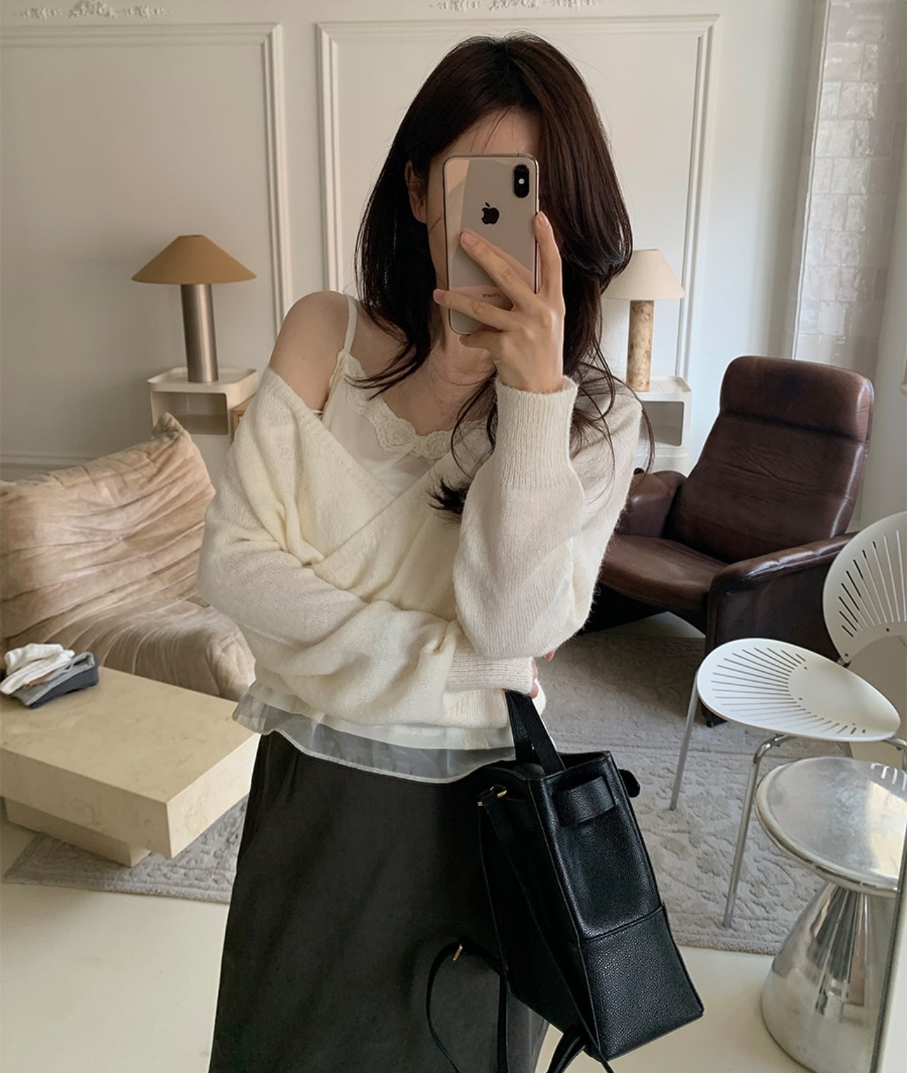 Korean Style V-Neck Diagonal Button Knit Sweater
