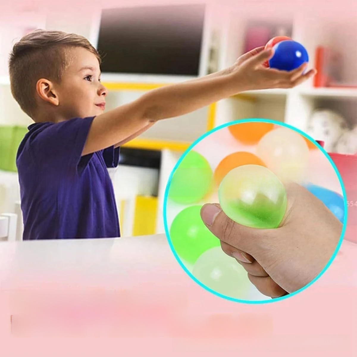 Glow-in-the-Dark Sticky Ball for Ceilings and Walls, Reusable Squeeze Toy