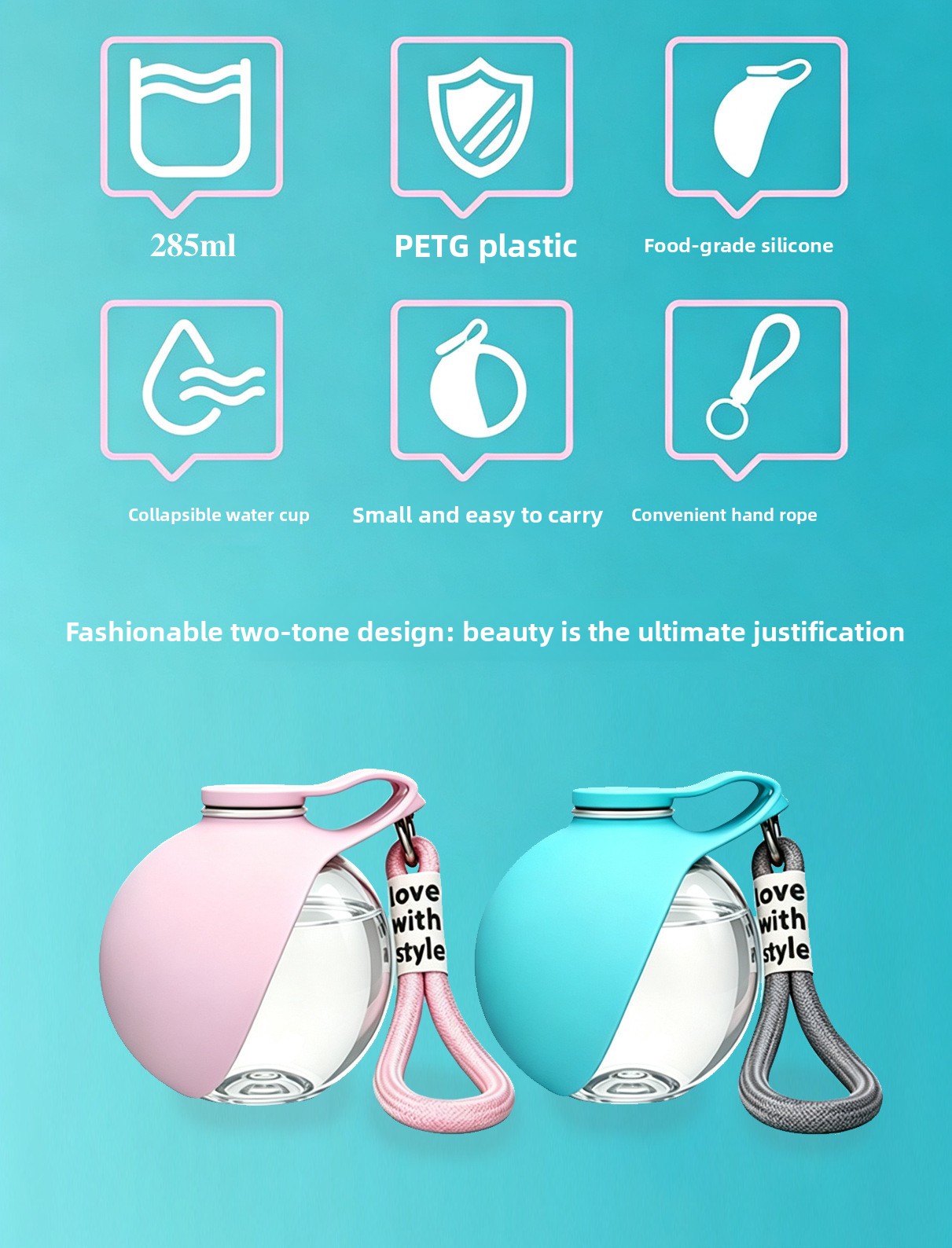 Foldable Portable Pet Water Bottle 285ml Large Capacity Outdoor Dog Cat Drinking Cup