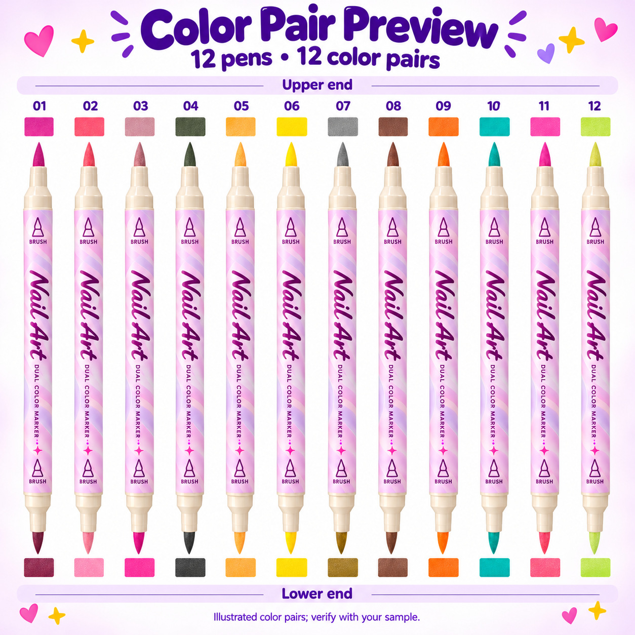 12-Color Metallic Dual-Tip Pearl Effect Nail Art Pen Set with Gift Box