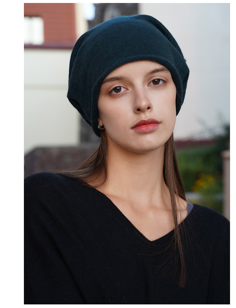 Women's Cashmere Knit Beanie with Curled Brim, Warm Dome Winter Hat