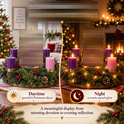 Lighted Christmas Advent Wreath with Nativity Scene