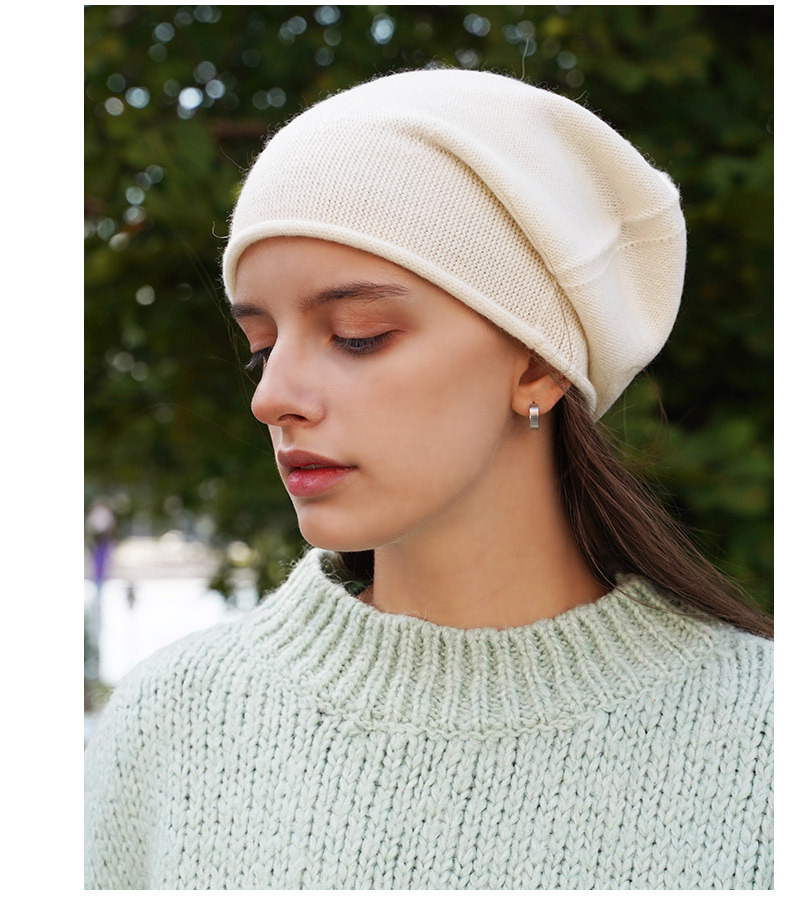 Women's Cashmere Knit Beanie with Curled Brim, Warm Dome Winter Hat
