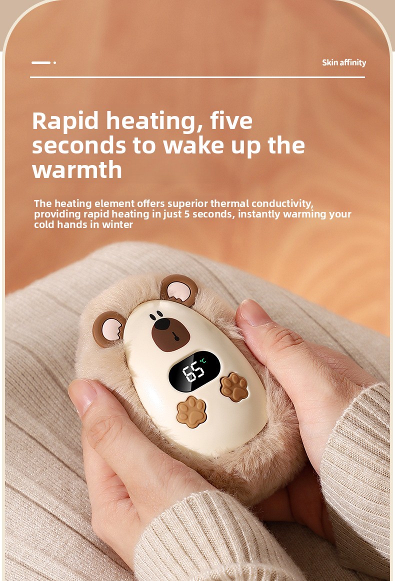 Plush Rechargeable Hand Warmer with Digital Display and Portable Design