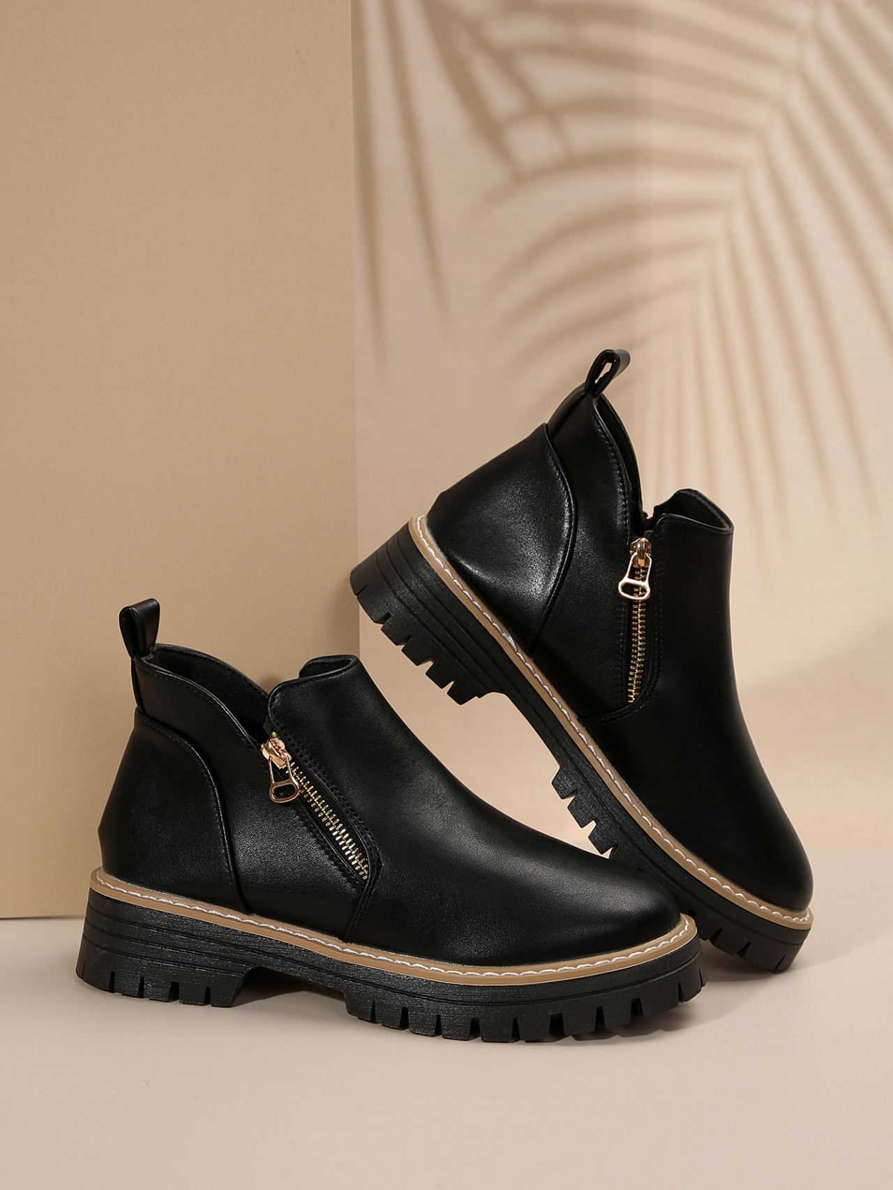 Women's Round Toe Side Zipper Square Heel Synthetic Leather Short Boots