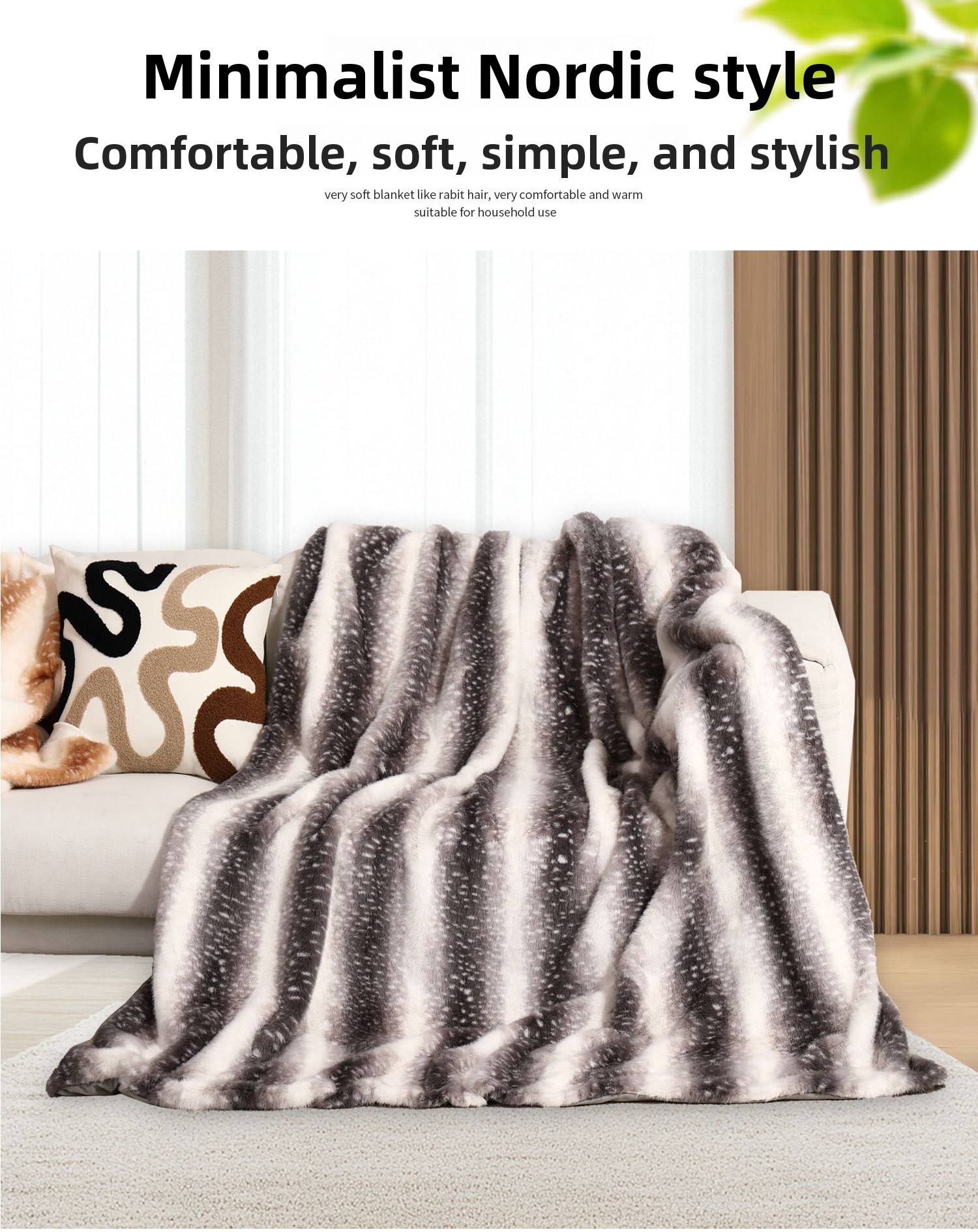 Mink Rabbit Fur Deer Pattern Double-Layer Plush Throw Blanket