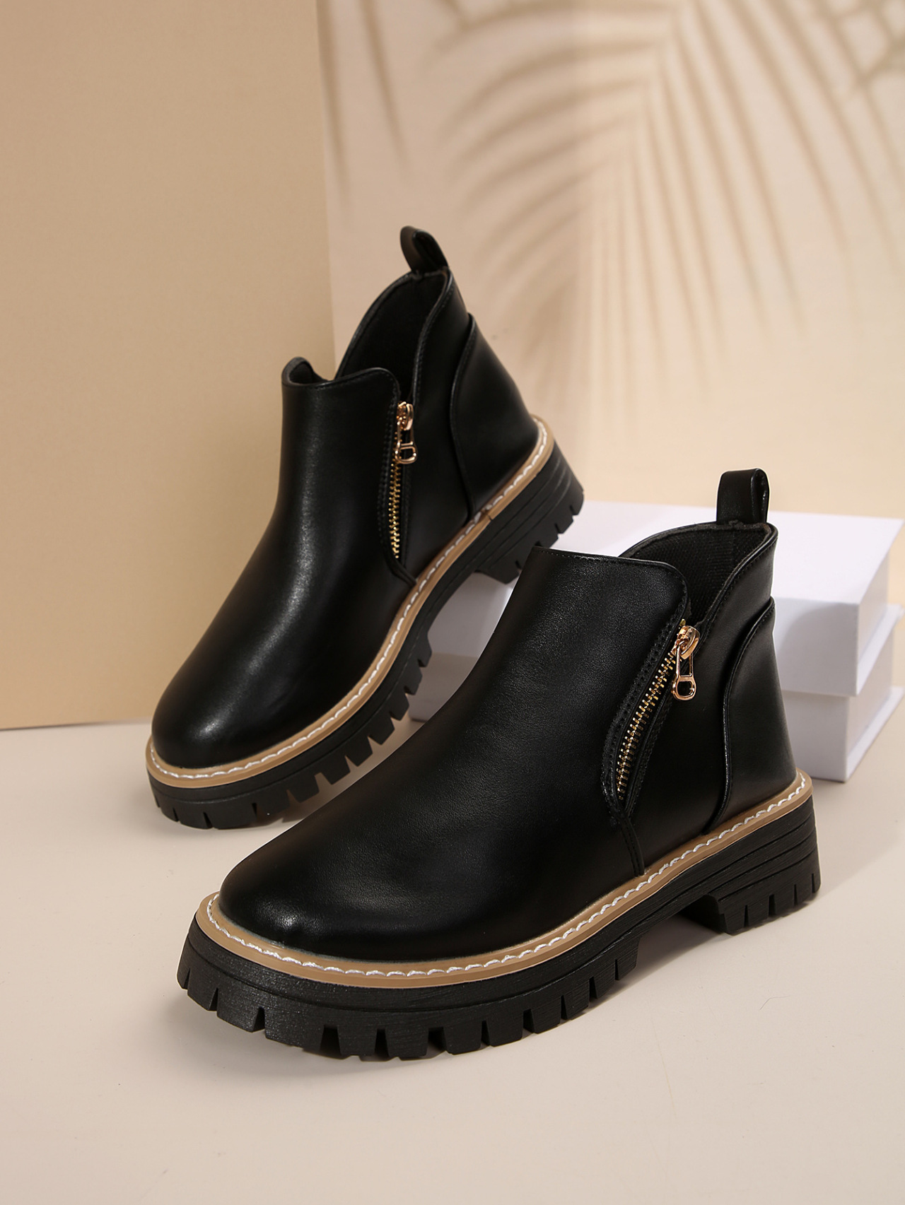 Women's Round Toe Square Heel Short Boots, Snake and Two-Tone Styles