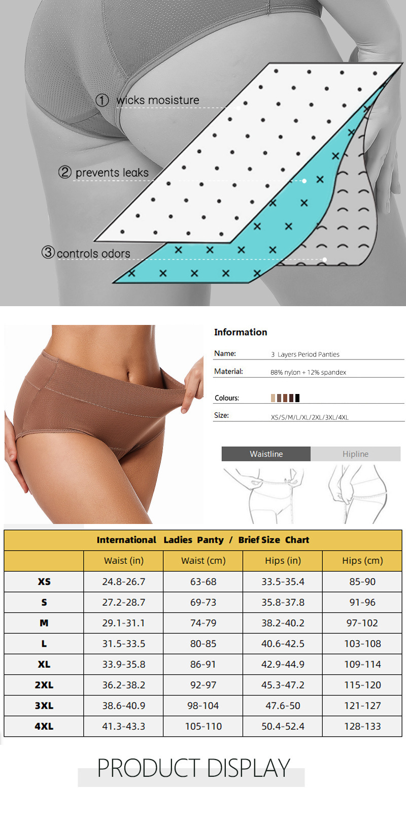 3-layer absorbent breathable period panties for women