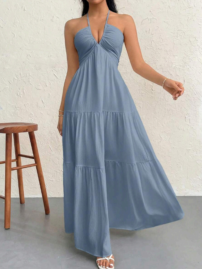 Women's Deep V-Neck Sleeveless A-Line Maxi Dress