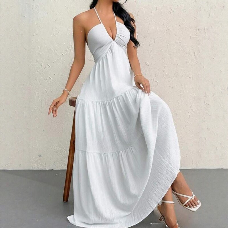 Women's Deep V-Neck Sleeveless A-Line Maxi Dress