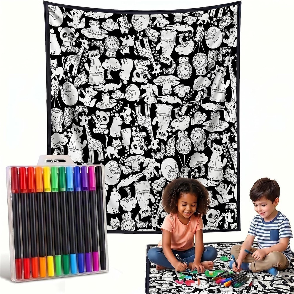 DIY Coloring Flannel Blanket, Black and White Graffiti Design, Patterns 39 to 59