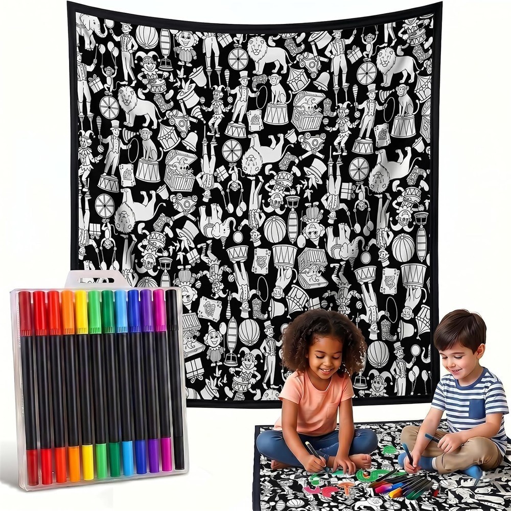 DIY Coloring Flannel Blanket, Black and White Graffiti Design, Patterns 1 to 19
