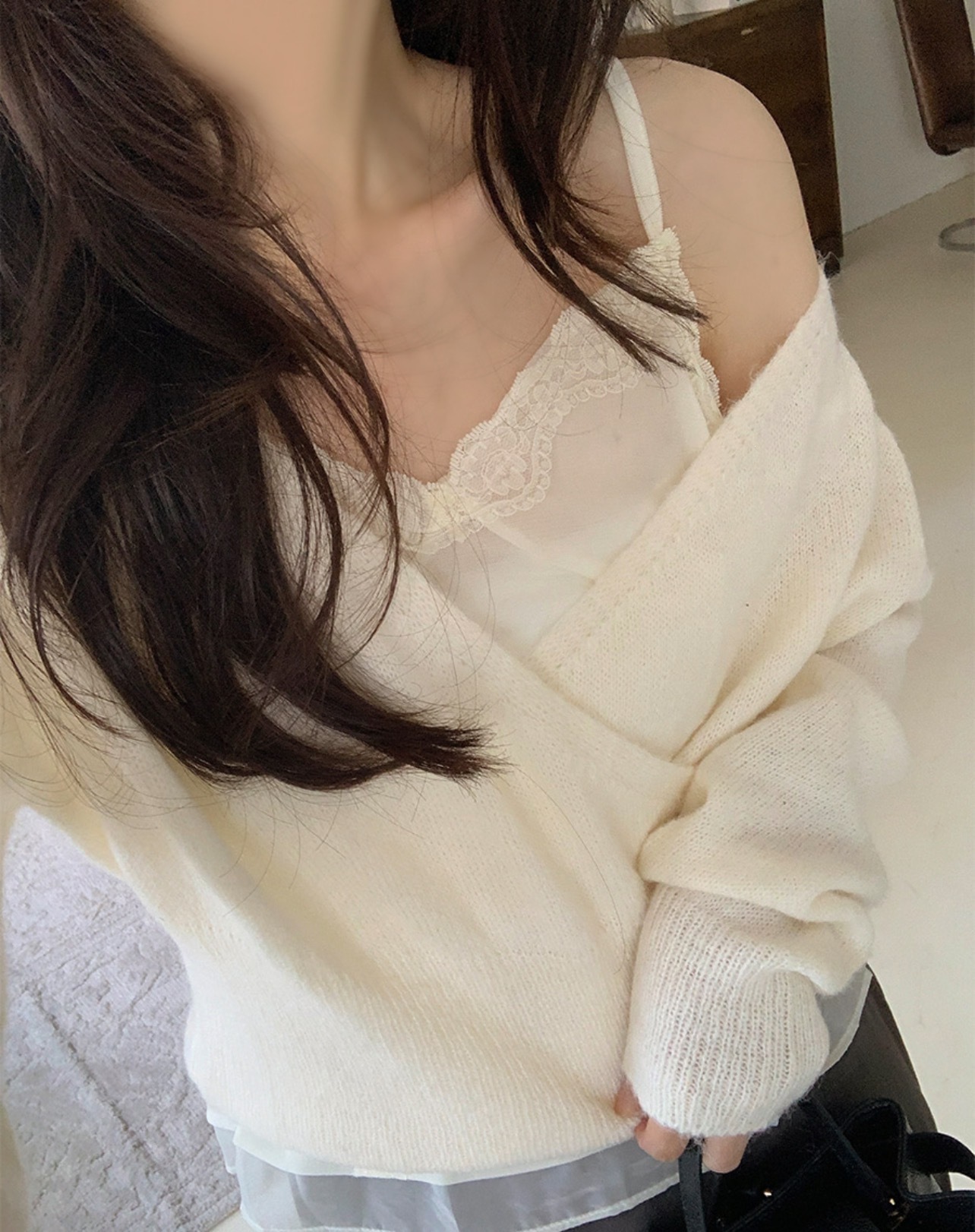 Korean Style V-Neck Diagonal Button Knit Sweater