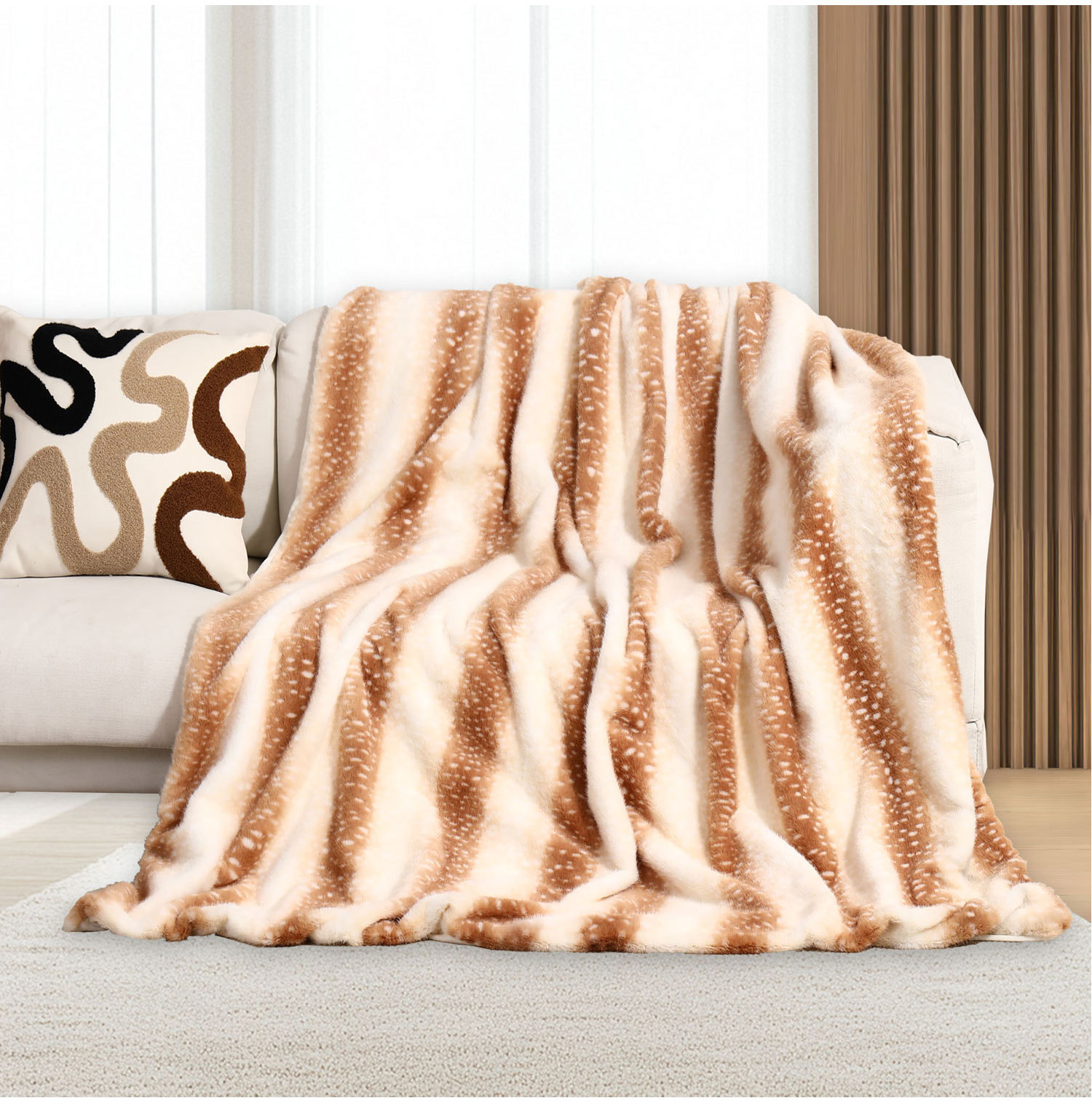 Mink Rabbit Fur Deer Pattern Double-Layer Plush Throw Blanket
